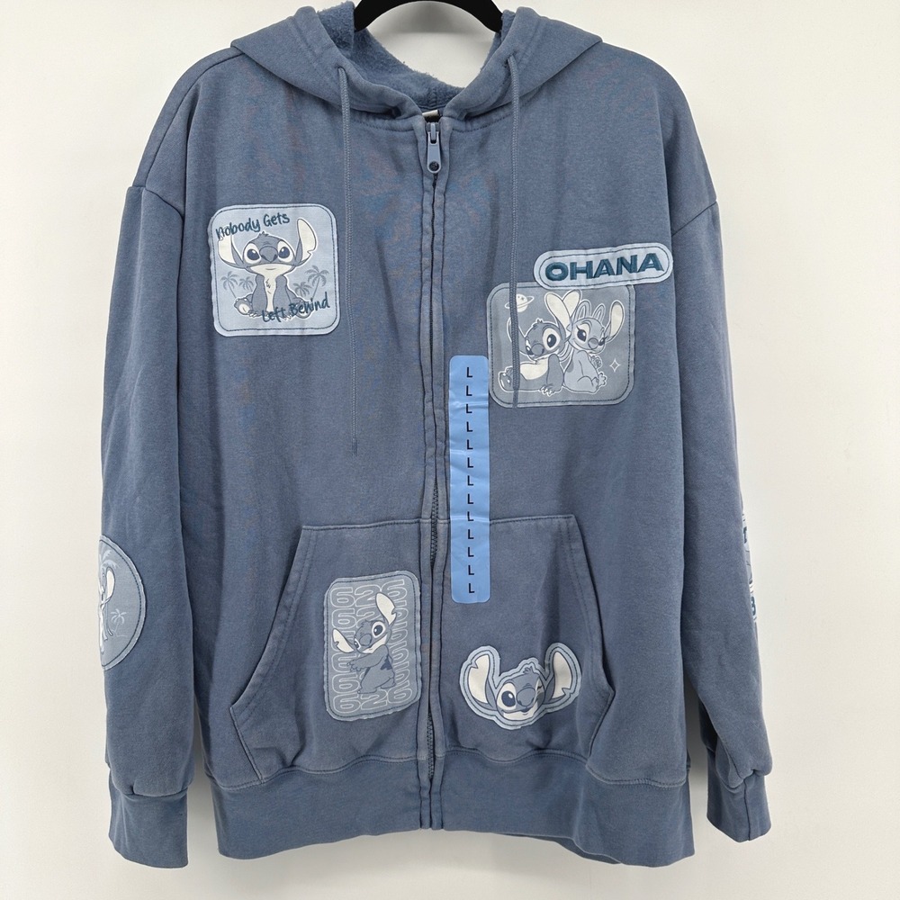 Disney Stitch Angel Ohana Blue Zip Up Hoodie WVSJU11-4L16 Large NEW